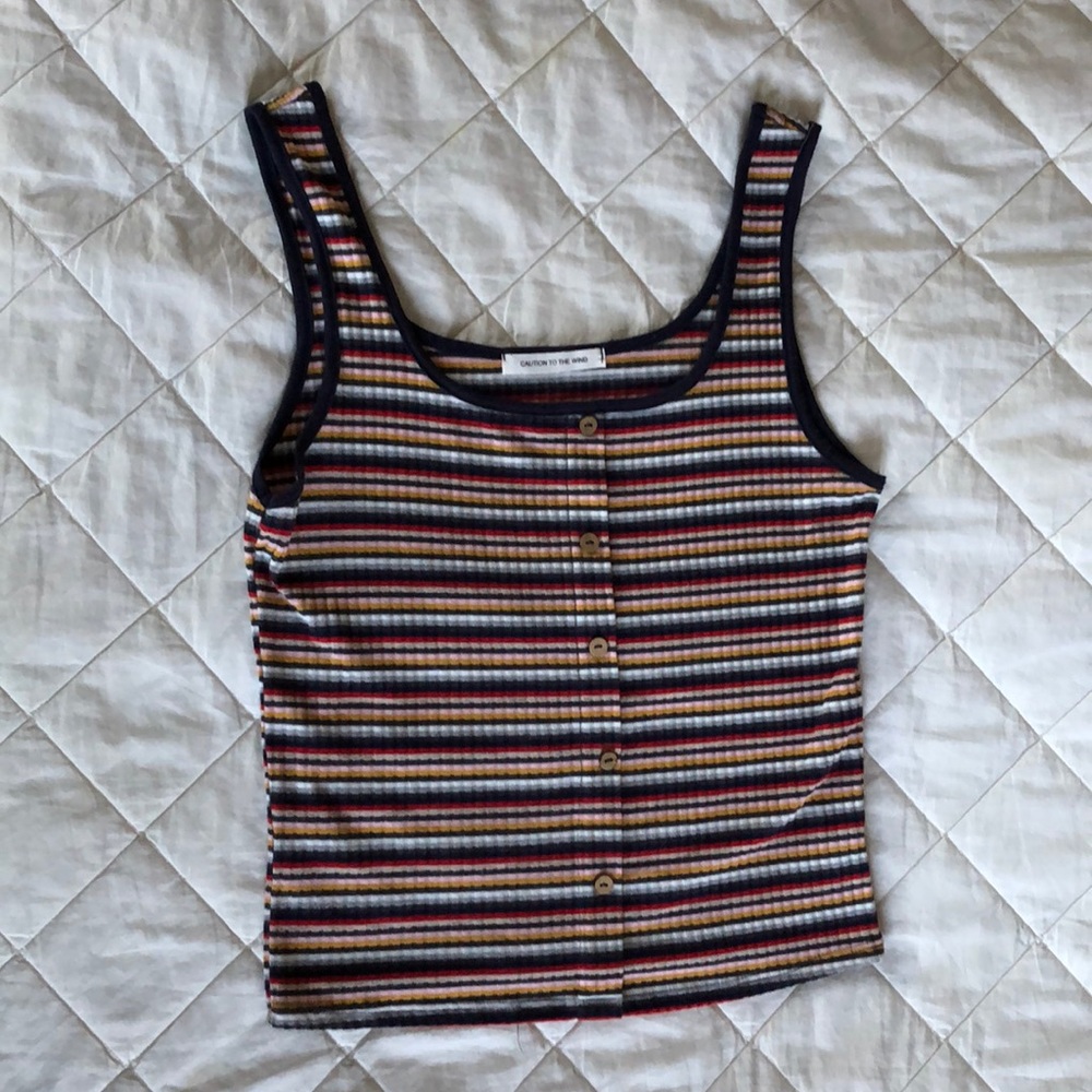 🌺Colorful striped tank top with buttons